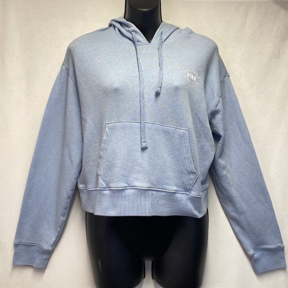 Pink Victoria's Secret Cropped Hoodie Sweater Women XS Light Blue Relaxed Fit